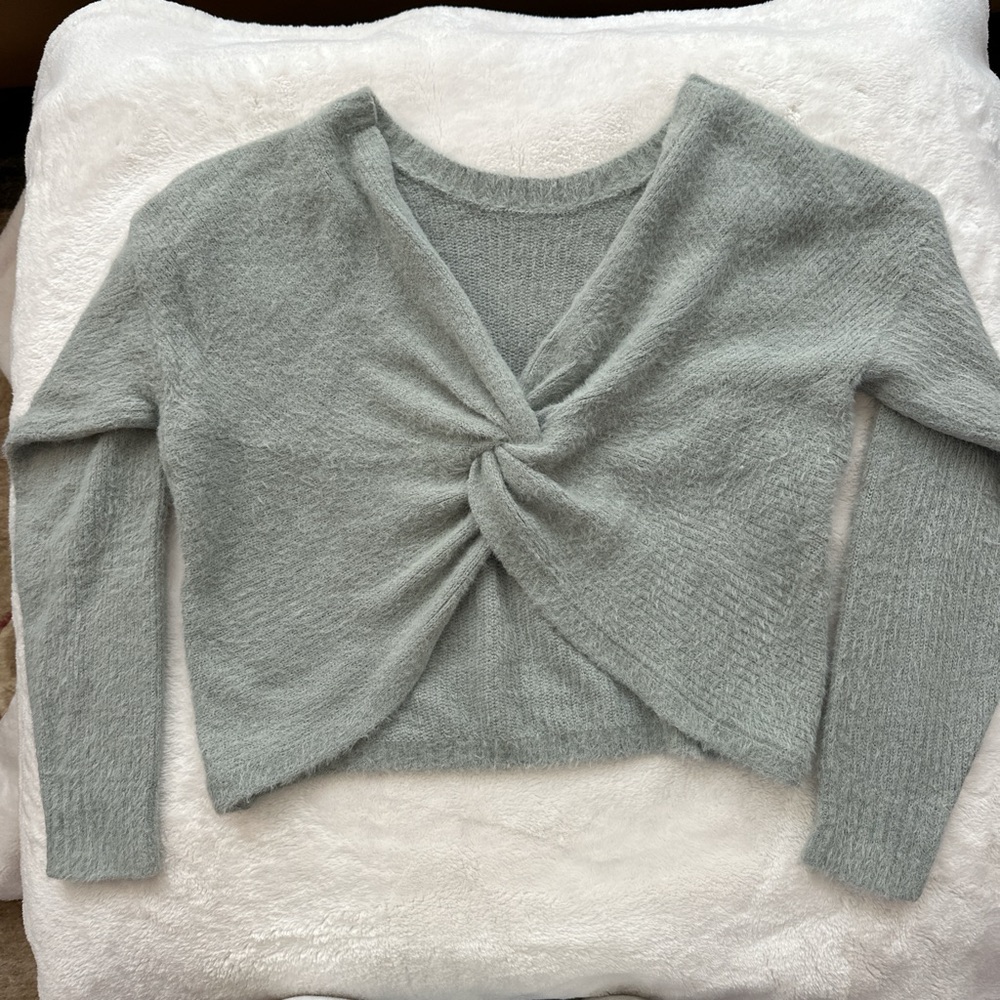 Elegant Twist-Front Teal Sweater